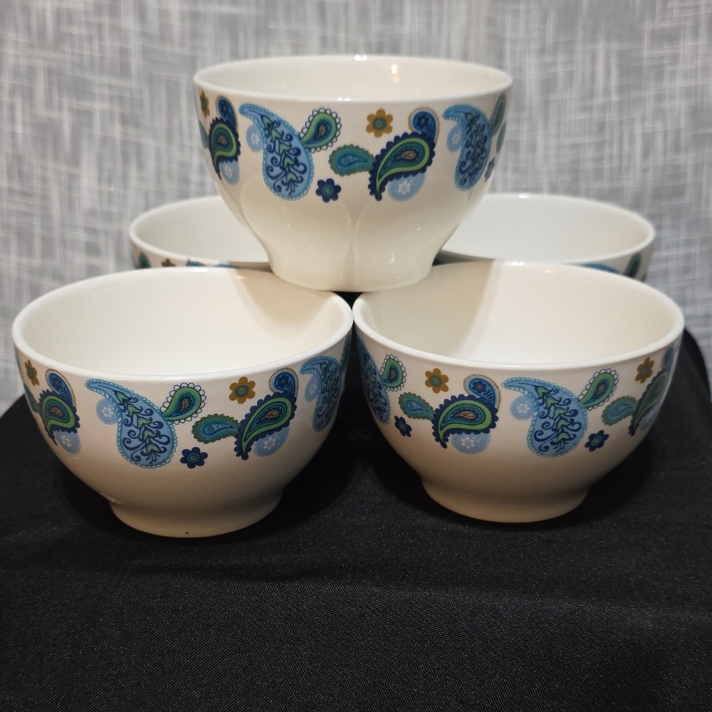 Royal Norfolk Paisley Ceramic Four-Piece Bowl Set, White Blue Green Floral